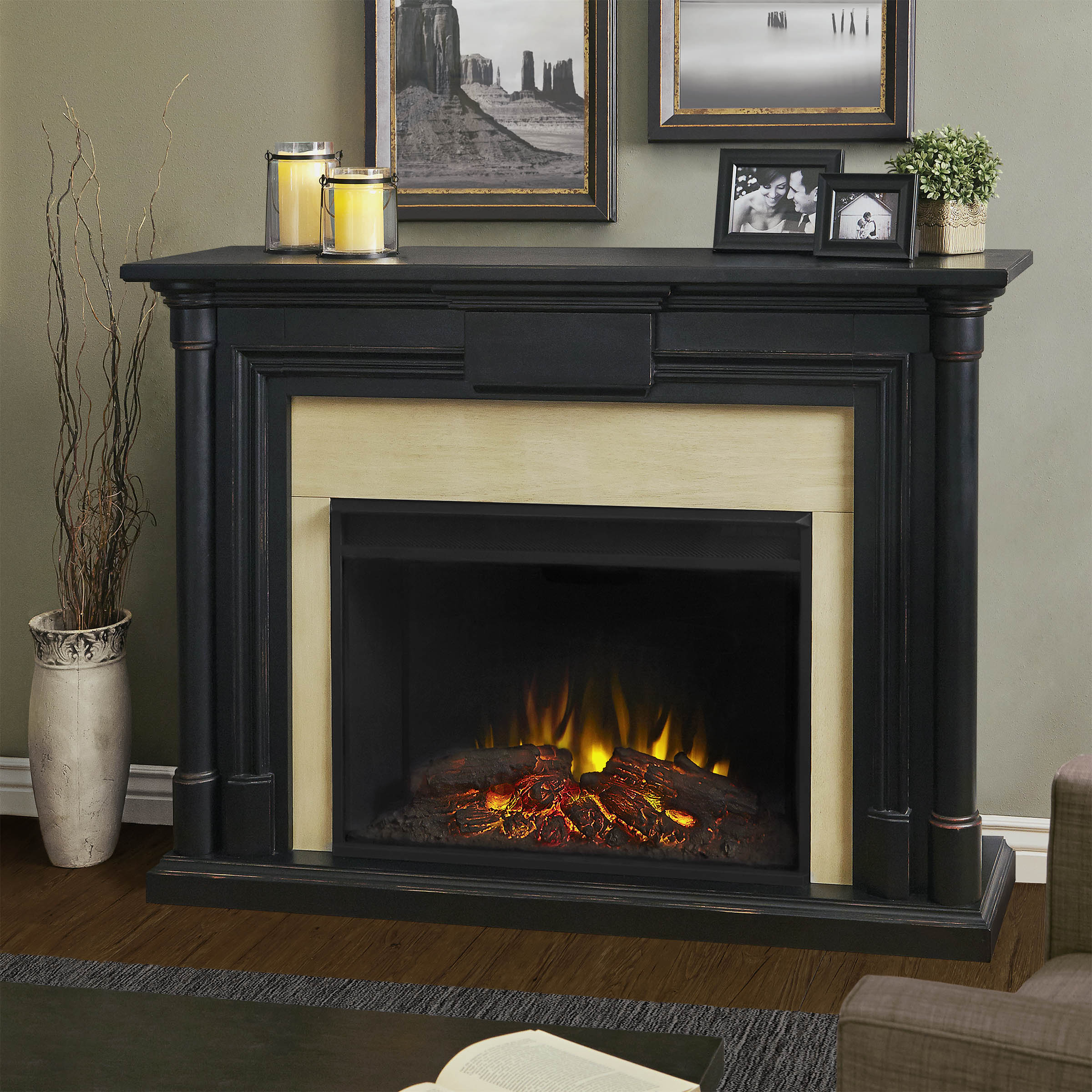 The Maxwell represents a new generation of Real Flame electric fireplaces. The 40" (diagonal) Grand Series firebox is 30% larger than our standard firebox